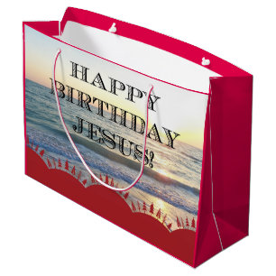 Serene Sunset Over Ocean Happy Birthday Jesus Large Gift Bag