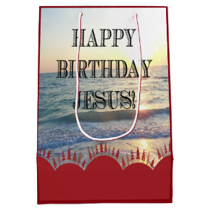 Serene Sunset Over Ocean Happy Birthday Jesus Medium Gift Bag