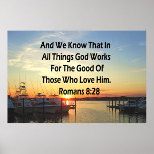 SERENE SUNSET ROMANS 8:28 BIBLE VERSE POSTER