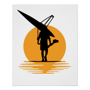 Serene Sunset Rowing:Minimalist Oarsman Silhouette Poster