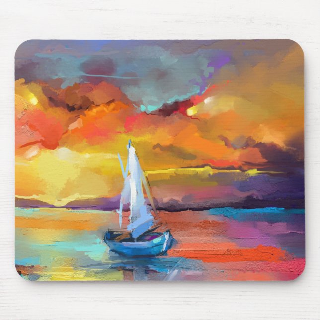 Serene Sunset Sailboat Art Mouse Pad (Front)