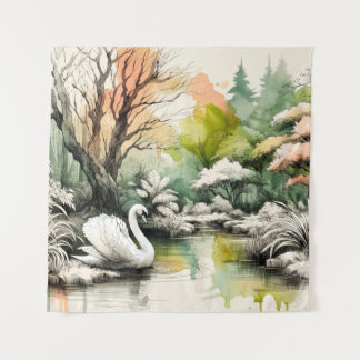 Serene Swan Lake Park Tapestry