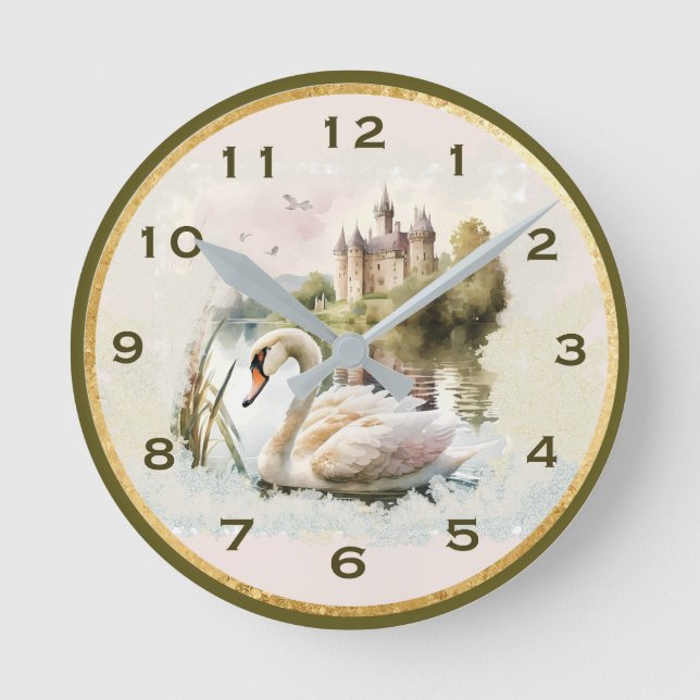 Serene Swan Scene Wall Clock Blush  (Front)
