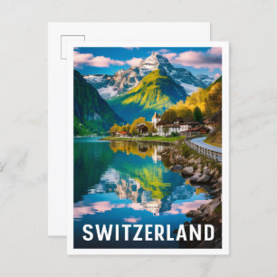 Serene Switzerland Art Vintage Travel Illustration Postcard
