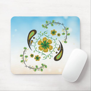 Serene Taiji Florals – Soft Green & Gold Florals Mouse Pad
