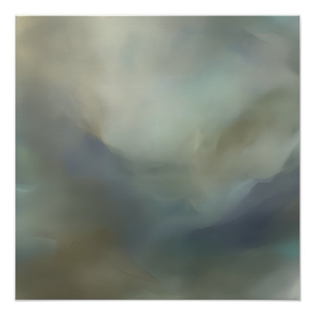 Serene Teal Blue Abstract Waves Ethereal Landscape Poster (Front)