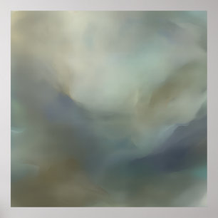 Serene Teal Blue Abstract Waves Ethereal Landscape Poster