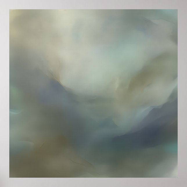 Serene Teal Blue Abstract Waves Ethereal Landscape Poster (Front)