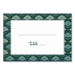 Serene Teal Botanical Leaf Border Table Number