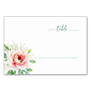 Serene Teal Botanical Rose Table Number