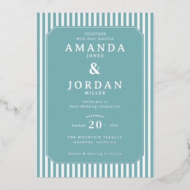 Serene Teal Geometric Wedding Invitation (Front)