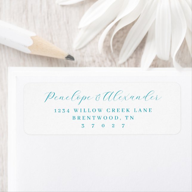 Serene Teal Minimalist Calligraphy Return Address Label (Insitu)