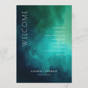 Serene Teal Watercolor Ceremony Schedule Program