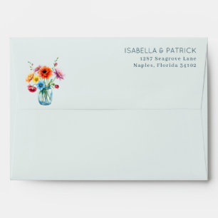 Serene Teal Watercolor Floral Bouquet Envelope