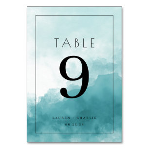 Serene Teal Watercolor Table Number