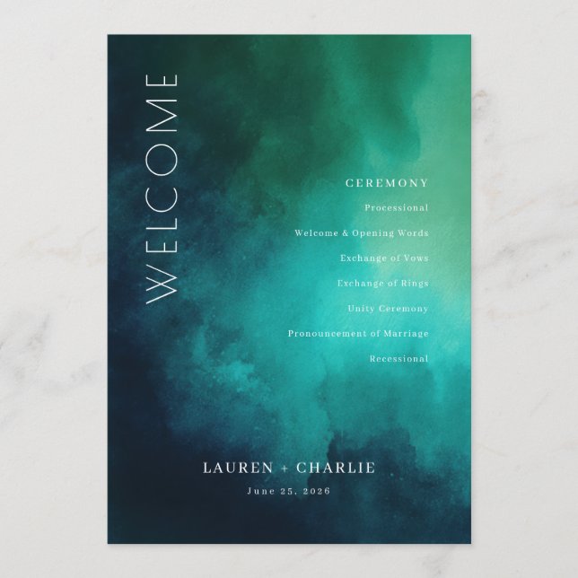 Serene Teal Watercolor Waves Program (Front)