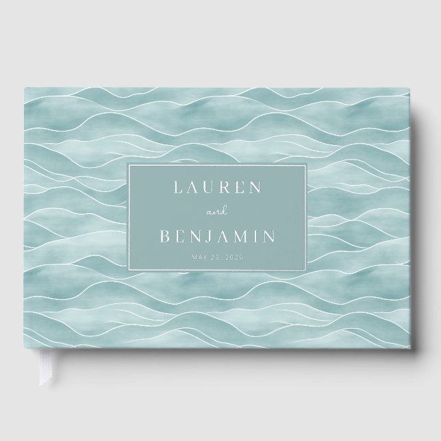 Serene Teal Wave Motions Guest Book (Front)
