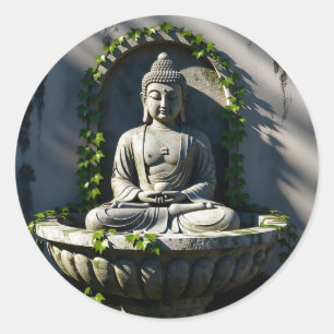 Serene Tranquil Buddha Fountain  Classic Round Sticker