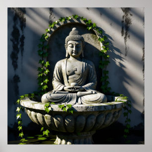 Serene Tranquil Buddha Fountain Poster