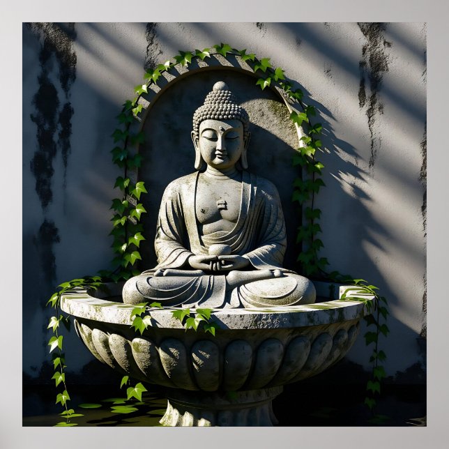 Serene Tranquil Buddha Fountain  Poster (Front)