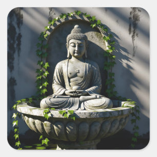 Serene Tranquil Buddha Fountain  Square Sticker