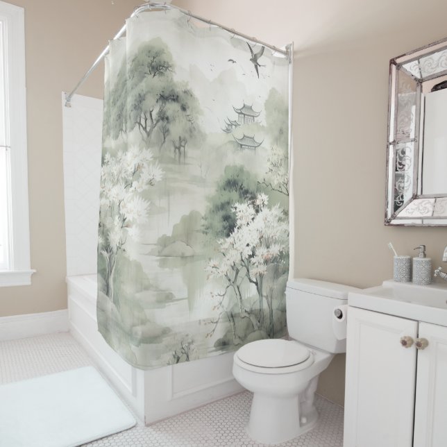 Serene Tranquillity Japanese theme Shower Curtain (In Situ)