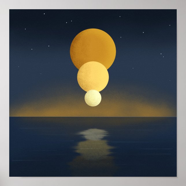 Serene Triple Moon Reflection Poster (Front)