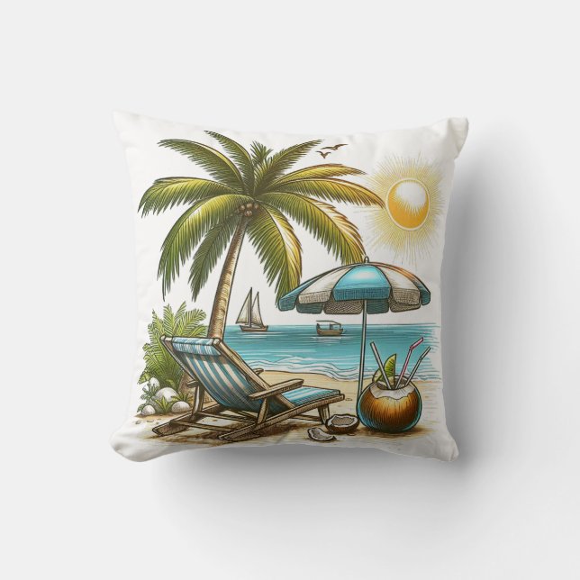 Serene Tropical Beach Cushion (Front)
