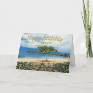 SERENE TROPICAL BEACH CUSTOM BIRTHDAY CARD