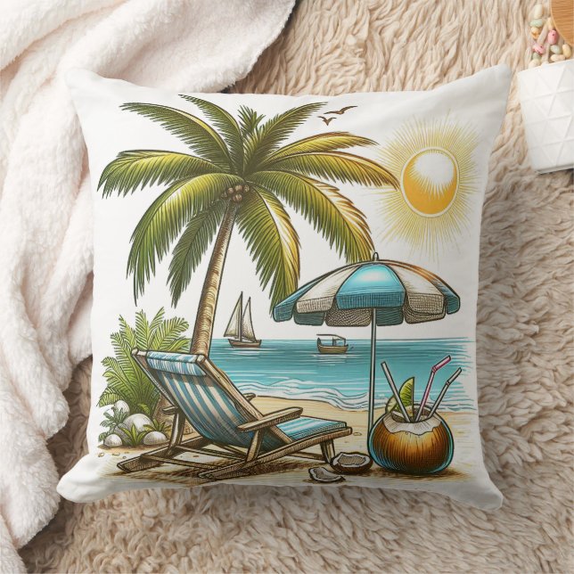 Serene Tropical Beach Large Cushion (Blanket)