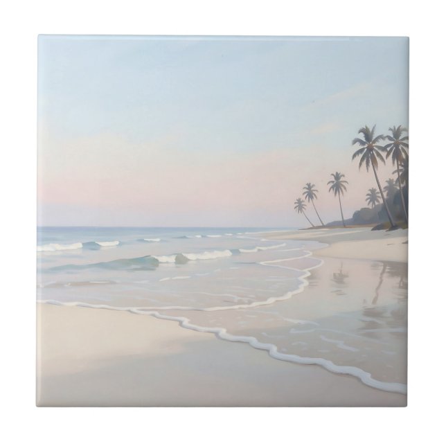 Serene Tropical Beach Paradise Ceramic Tile (Front)