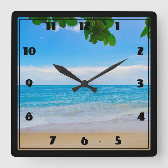 Serene Tropical Beach Sun Sand and Sea Square Wall Clock (Front)