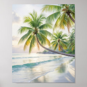 Serene Tropical Sunrise over a Pristine White Sand Poster