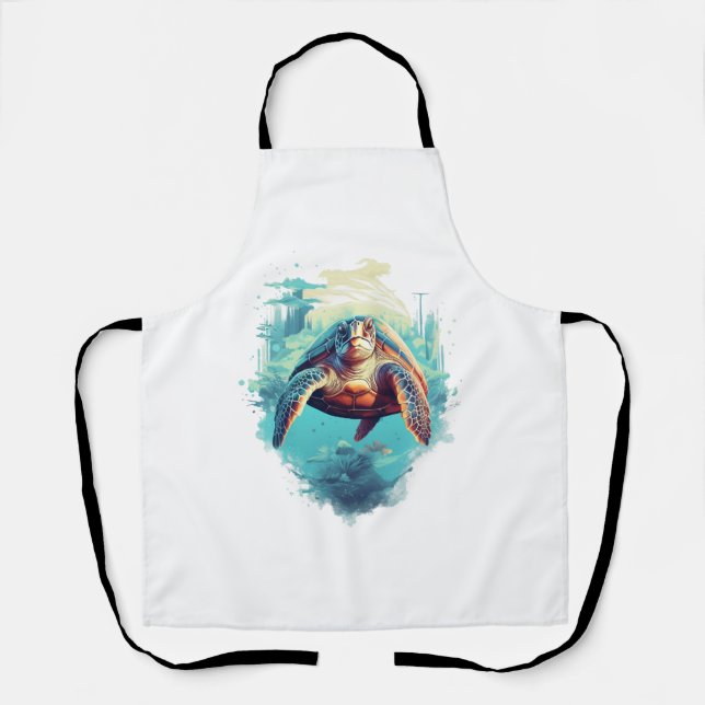 Serene Underwater Turtle   Apron (Front)