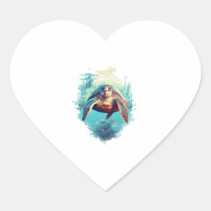 Serene Underwater Turtle Copy Copy Heart Sticker