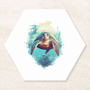 Serene Underwater Turtle Copy Copy Paper Coaster