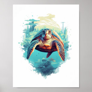 Serene Underwater Turtle Poster