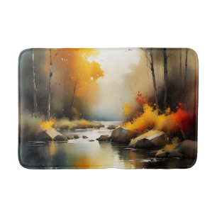 Serene vibrant Autumn river landscape painting Bath Mat