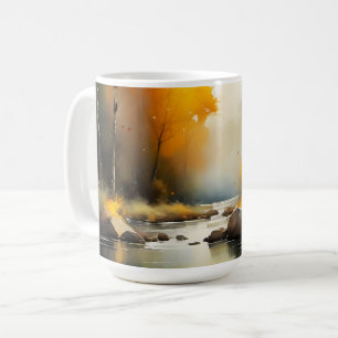Serene vibrant Autumn river landscape painting Coffee Mug