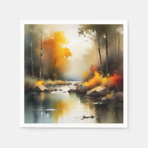 Serene vibrant Autumn river landscape painting Napkin