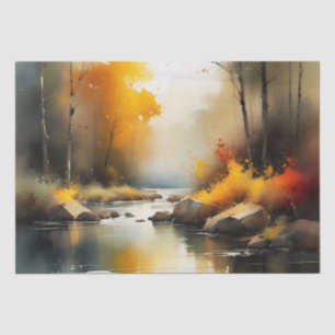 Serene vibrant Autumn river landscape painting Tissue Paper