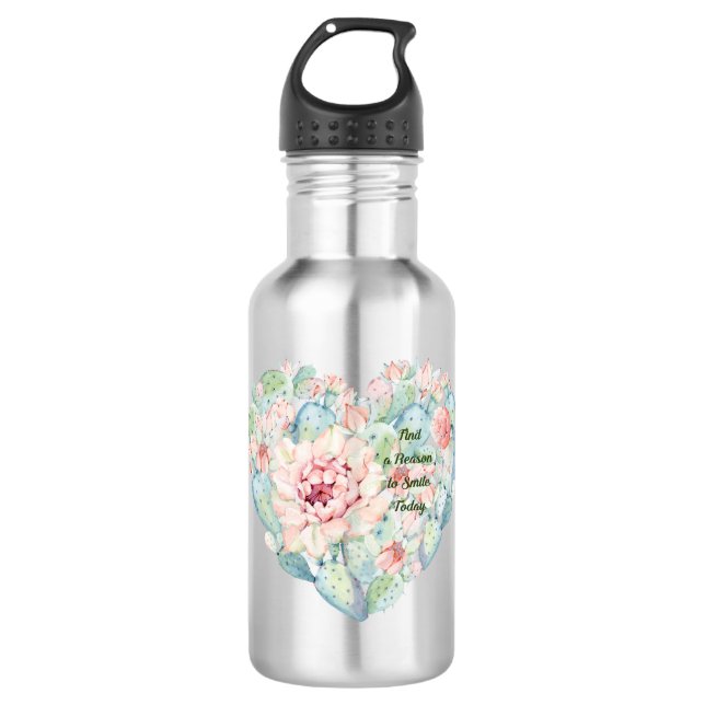 Serene Water Bottle with Cactus Heart (Front)