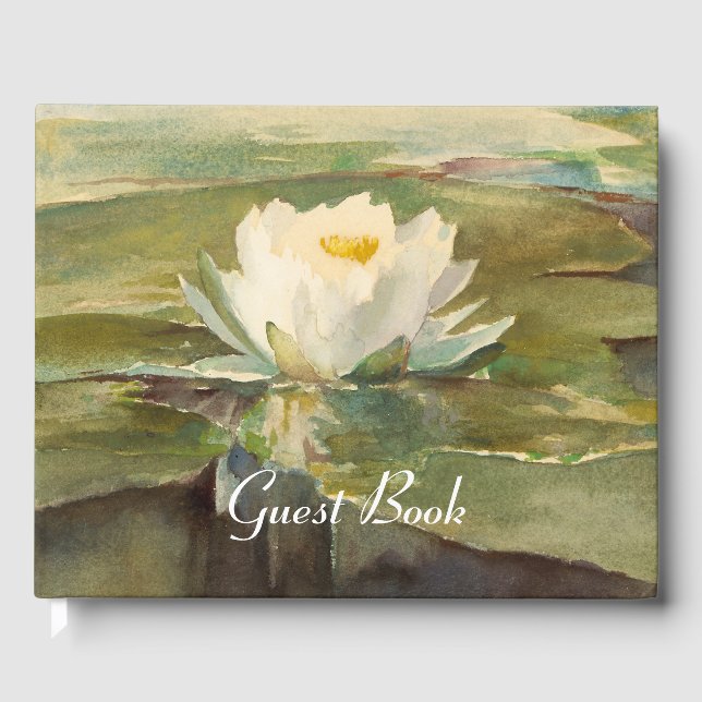 Serene Water Lily Painting Guest Book (Front)