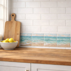 Serene Watercolor Beach Waves - Ocean Vibes Ceramic Tile