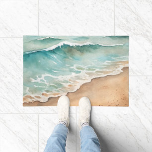 Serene Watercolor Beach Waves - Ocean Vibes Doormat