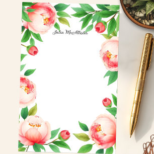 Serene Watercolor Blooming Peony Flowers Stationery