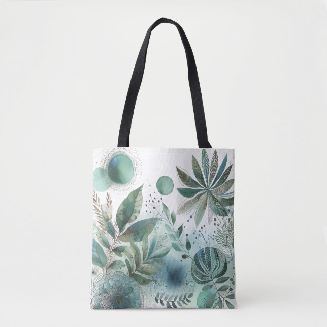 Serene Watercolor Botanical Tote Bag (Front)