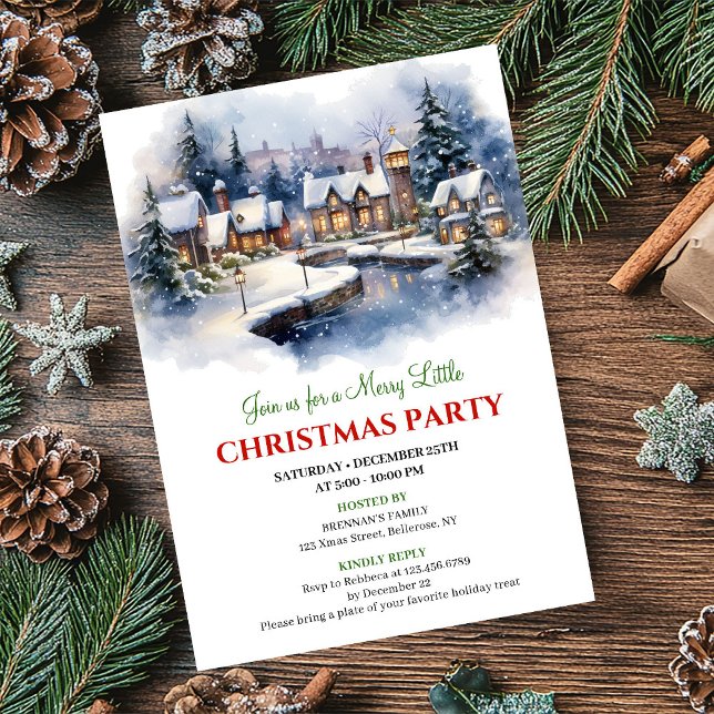 Serene watercolor Christmas scene festive city   Invitation (Serene watercolor Christmas scene festive city invite)