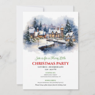 Serene watercolor Christmas scene festive city   Invitation