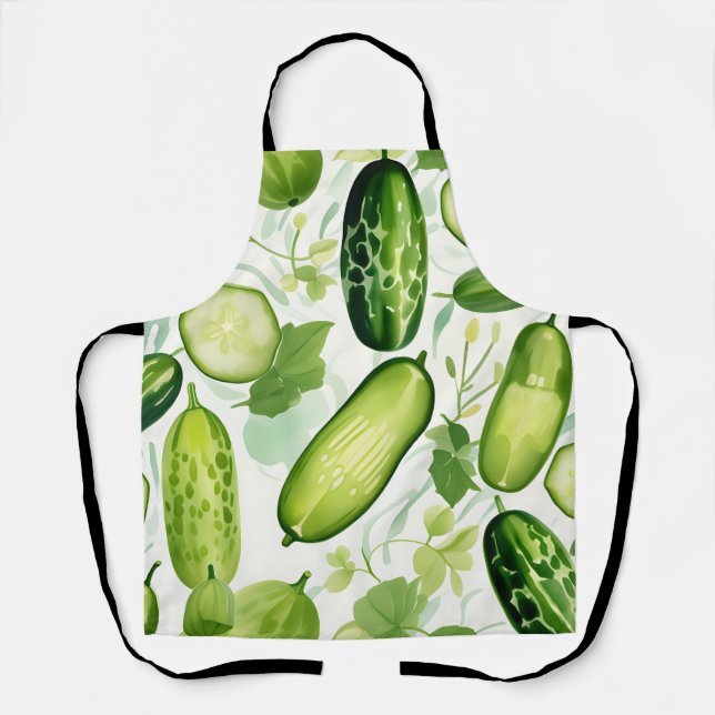 Serene Watercolor Cucumber Pattern with Flowing Apron (Front)